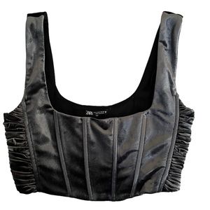 DARK GREY VELVET CROPPED CORSET TOP